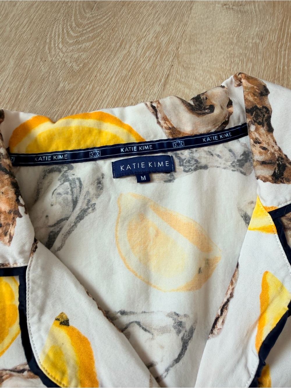 Katie Kime World Is Your Oyster Cotton Shorts Pajama Set Lemon Oyster Print M/S - Picture 5 of 13